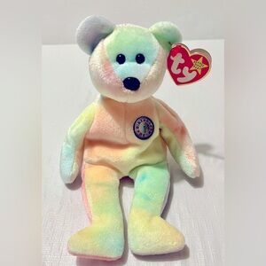 Ty Beanie Baby 1999 B.B. Birthday Bear Plush Tie Dye Stuffed Animal